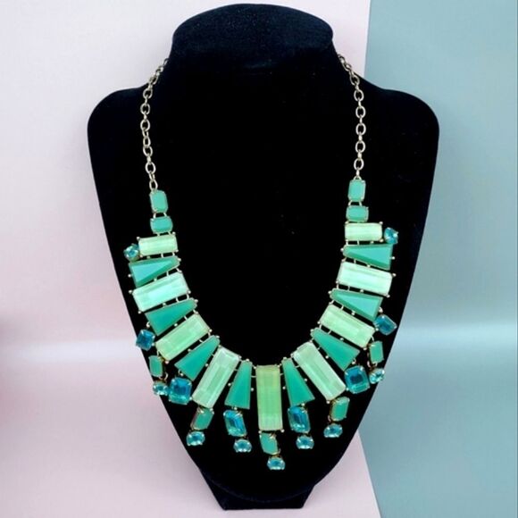 Kate Spade Beach Gem Aqua Blue Seaglass 12k Gold P Statement Bib Necklace - Picture 1 of 8